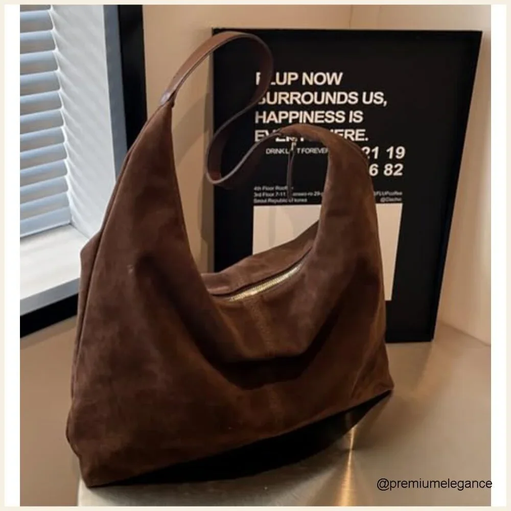 Large Faux Suede Hobo Shoulder Bag Tote for Work Travel Daily Use - Picture 4 of 7